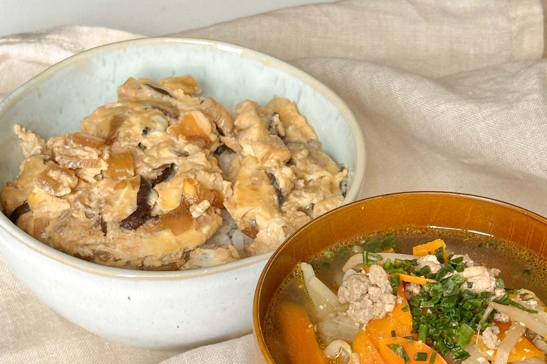 フランス自炊レシピ-しいたけの卵とじ丼