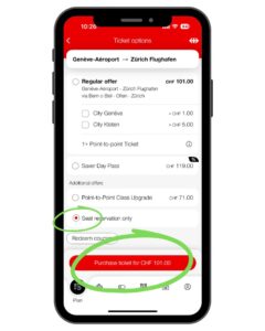 スイス鉄道　アプリ　座席指定
